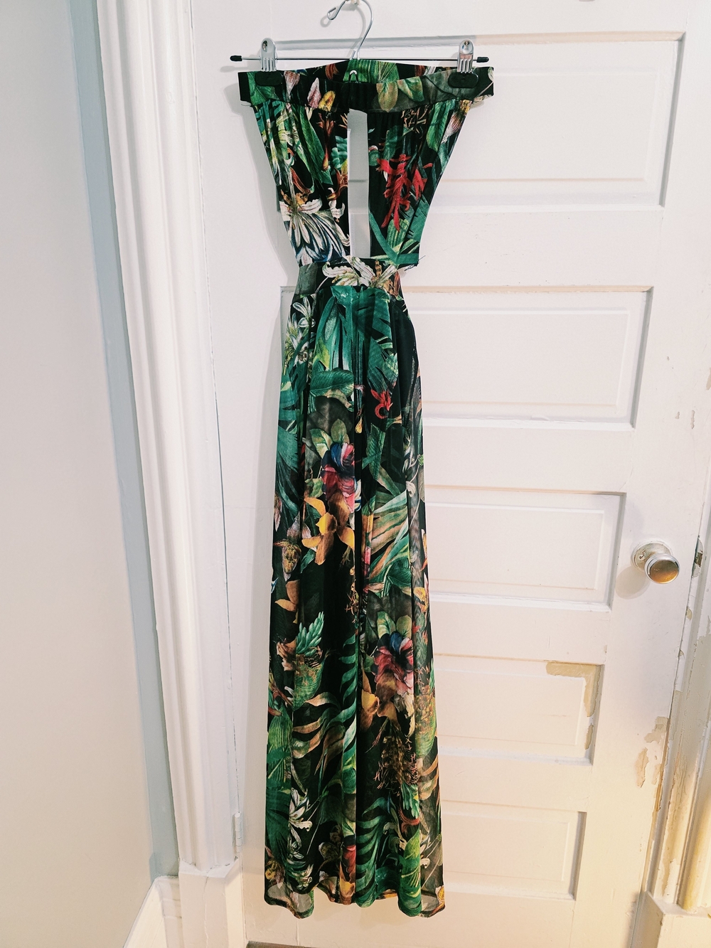 Tropical Strapless Maxi Dress in Green Floral